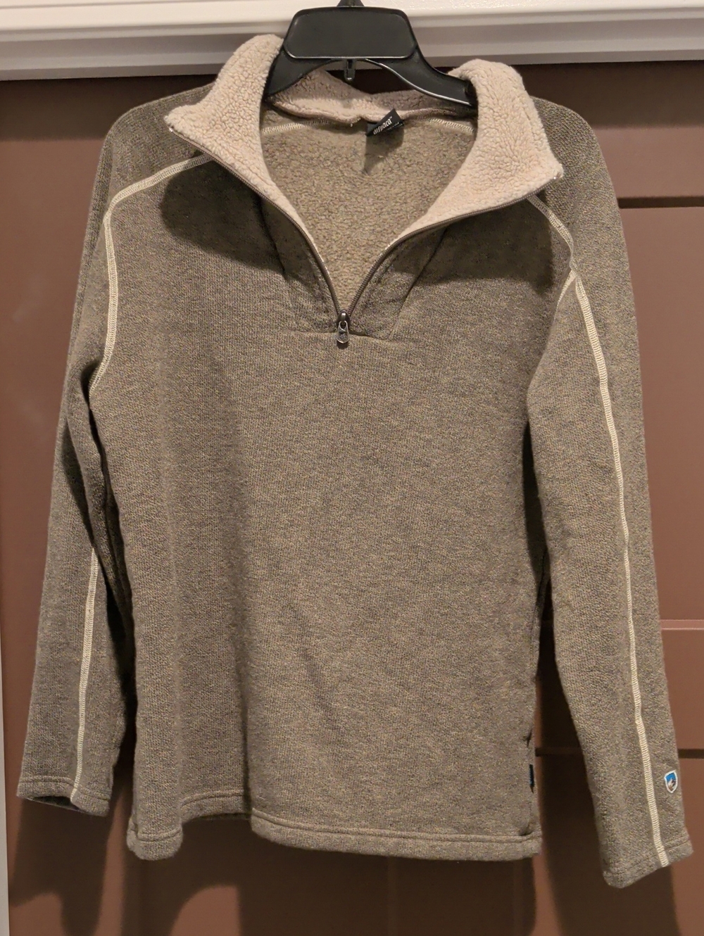 Kuhl Women's Taupe Zip-Up Sweater with Cream Sherpa Collar